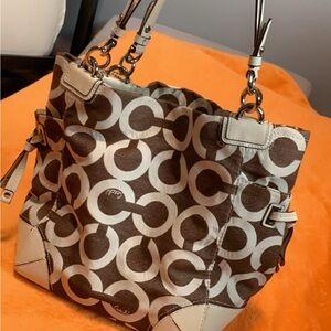 Coach Brown and Cream Patterned Tote Bag